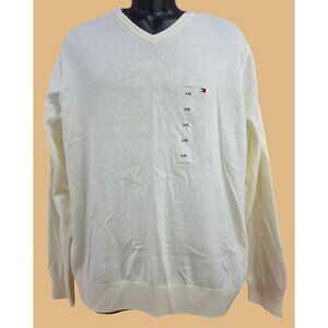 Tommy Hilfiger Mens Ivory V-Neck Sweater Large NWT NEW
